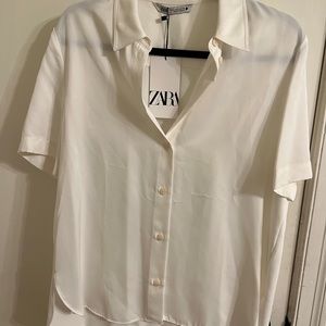 Zara white silk short sleeve